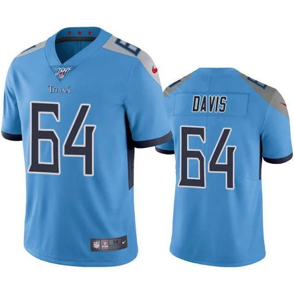 Men Tennessee Titans #64 Nate Davis Nike Light Blue 100th Vapor Limited NFL Jersey->tennessee titans->NFL Jersey